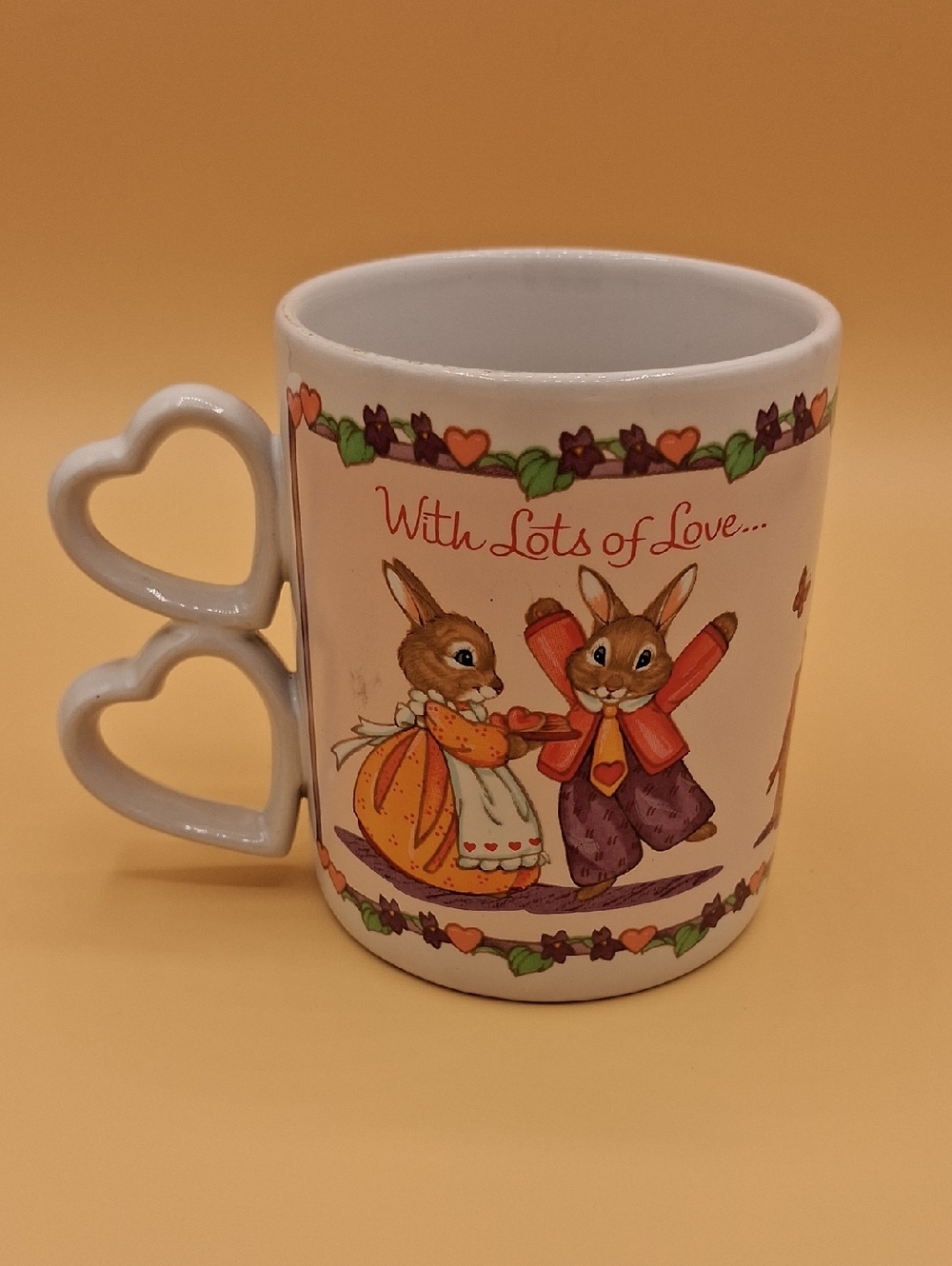 Vintage Ceramic Bunny Mug with Heart Handle